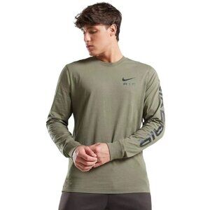 Nike Air Graphic Long Sleeve T-shirt With Arm Print In Medum Olive Mens Size S